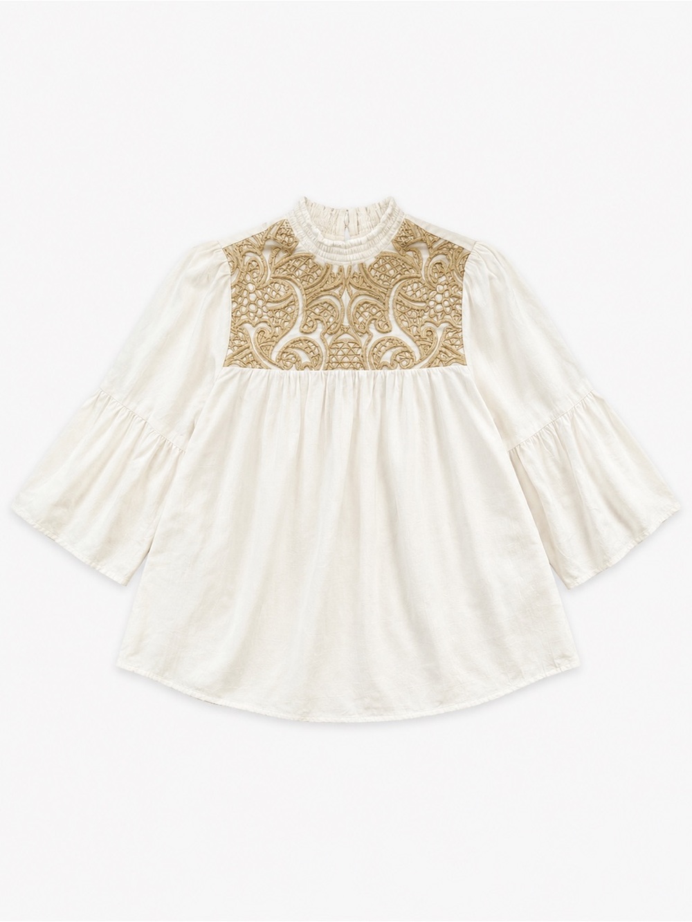 Reserved Boho Embroidered Peasant Blouse Bell Sleeve Ivory EU 36/US 4